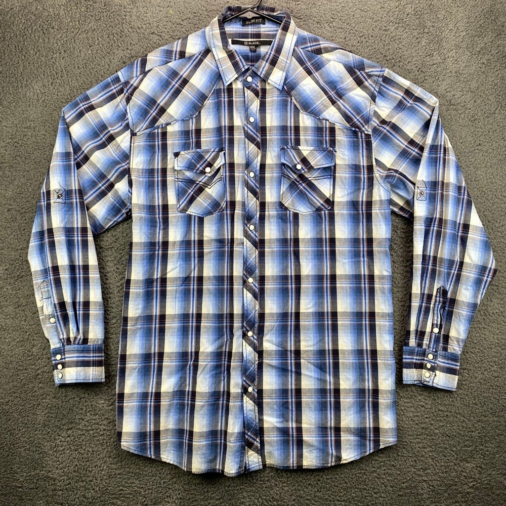 CJ Black Slim Fit XXL Mens Plaid Long Sleeve Western Shirt Casual